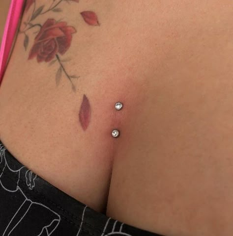 Chest Piercings For Women Dermal, Double Chest Dermal Piercing, Piercing In Between Chest, Middle Chest Piercing, Sternum Piercing Surface, Back Surface Piercing, Body Dermals, Chest Dermal Piercing Center, Breast Piercing Ring