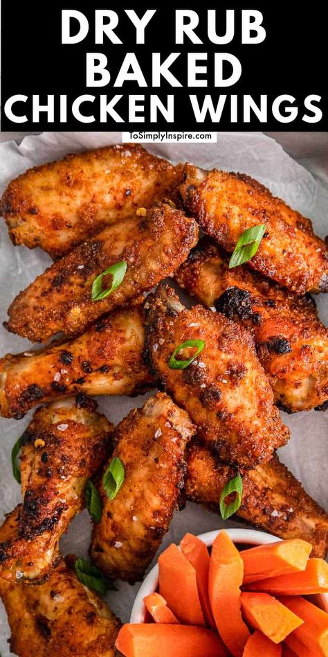 Juicy and flavorful oven baked chicken wings will be a hit at any party or game day. These crispy baked wings are coated with the best dry rub that are loaded with flavor and a healthier option than deep-fried wings. Extra Crispy Air Fryer Chicken Wings With Baking Powder, Oven Baked Party Wings, Easy Chicken Wings In The Oven Simple, Oven Baked Wings Crispy, Oven Wings Recipe, Chicken Wings For A Crowd, Chicken Wings In The Oven Crispy, Wings For A Crowd, Party Wings Recipe