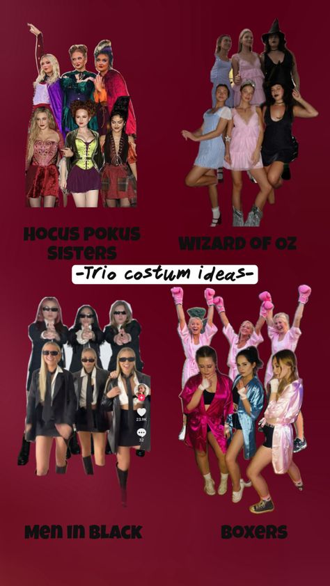 If you’re having trouble finding a Halloween costume, maybe this will help!! Rasputia Norbit Costume, Creative Trio Halloween Costumes, Halloween Ideas Aesthetic, Easy Trio Halloween Costumes, Halloween Trio Costume Ideas, Halloween Costumes For Trios, Cute Trio Halloween Costumes, Trio Costume Ideas, Fun Halloween Outfits