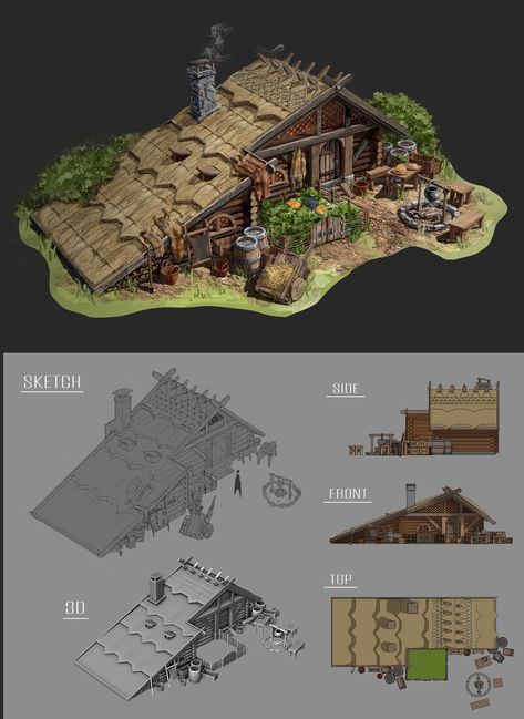 ArtStation - Viking_Architecture Viking Architecture, Valheim Builds, Viking Hall, Viking Camp, Viking House, Village Map, Viking Village, Building Map, Minecraft Interior Design