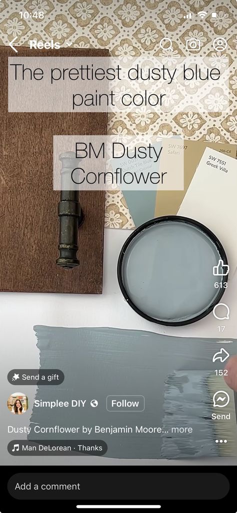 Bm Dusty Cornflower, French Moire Paint Color, Dusty Blue Cabinets, Dusty Cornflower Benjamin Moore, Dusty Blue Bathroom, Home Paint Colors, Paint Color Inspiration, Favorite Paint Colors, Home Paint