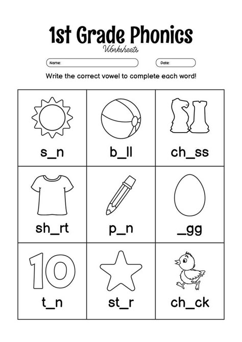 Practice phonics skills in first grade with this engaging worksheet. Help your child strengthen their understanding of letter sounds and word formation as they complete the activities. Make learning phonics fun and effective with this worksheet! Enhance your child's phonics skills today. Try this engaging worksheet to help them build a strong foundation in reading and spelling. #PhonicsPractice #FirstGradeLearning #EducationIsFun #gradefirstgrade Phonics Worksheets Grade 1, Spelling Word Activities, First Grade Reading Comprehension, Cvc Words Kindergarten, Word Formation, Learning Phonics, First Grade Phonics, Spelling Worksheets, First Grade Worksheets