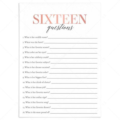 Sour Sixteen Party, Birthday Sweet 16 Ideas, Activities For A Sweet 16 Birthday Party, Birthday Quiz Questions Party Games, Do You Know The Birthday Girl, Sweet 16 Essentials, Games For Sweet 16 Party Activities, Sweet Sixteen Party Games Activities, 16 Birthday Activities