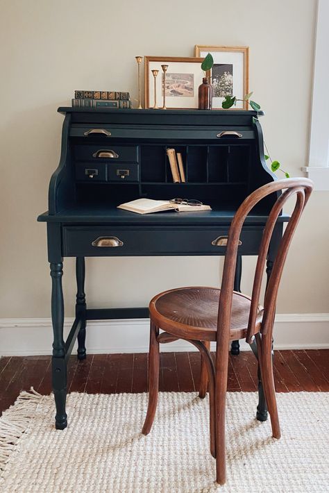 90’s Roll Top Secretary Desk Makeover – Josie Michelle Davis Secretary Desk Chair, Decorate A Secretary Desk, Antique Wooden Desk Makeover, Secretary Desk Make Over, Vintage Secretary Desk Home Office, Vintage Rolltop Desk, Roll Top Secretary Desk Makeover, Vintage Roll Top Desk Makeover, Styling A Roll Top Desk