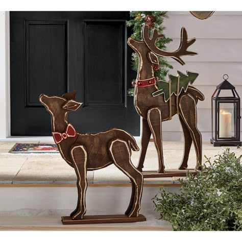 Set of 2 Chunky Wood Cutouts Reindeer Wood Animals Diy, Wood Reindeer, Wood Decorations, Wooden Reindeer, Country Door, Christmas Wood Crafts, Rustic Holiday, Christmas Decoration Ideas, Holiday Crafts Christmas