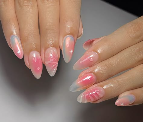 Pink Purple Aura Nails, Aura Nails With 3d Gel, Pink Aura Chrome Nails, 3d Aura Nails, Aura 3d Nails, Pink And Orange Aura Nails, Rainbow Aura Nails, Summer Aura Nails, Almond Aura Nails