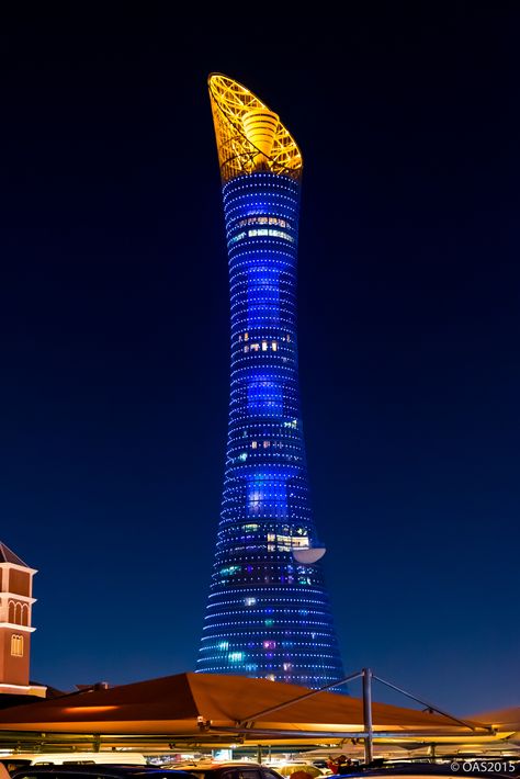 All sizes | The Torch Tower, Doha | Flickr - Photo Sharing! Monumental Sculpture, Building Styles, Qatar Travel, Tower Light, Guinness Book Of World Records, Facade Lighting, Guinness Book, Landmark Buildings, Qatar Doha