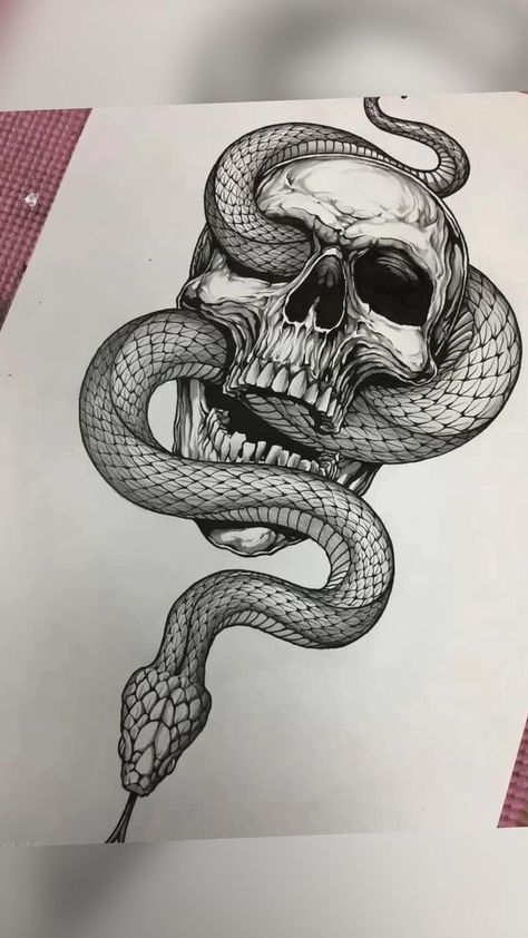 Gotik Tattoo, Snake Drawing, Snake Tattoo Design, Drawing Hands, Instagram Drawing, Sketch Tattoo Design, Dark Art Tattoo, Tattoo Style Drawings, Skull Tattoo Design