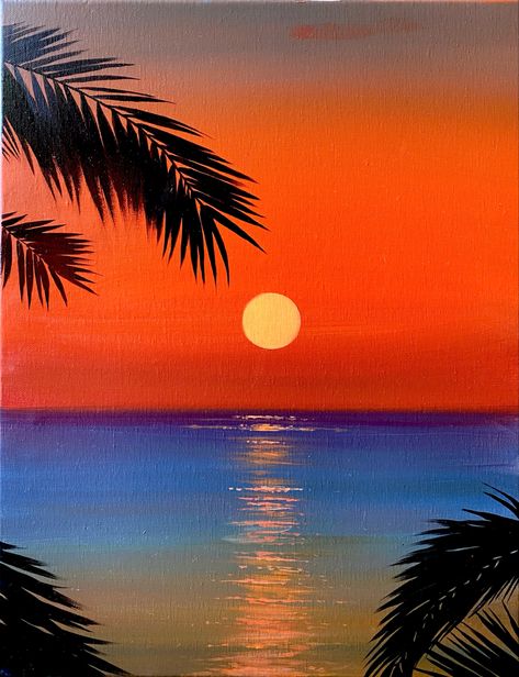 Oil painting on canvas “Hawaiian sunset” 14x18”. 2022. In stock. Aloha painting 🌴 Beach And Sunset Painting, Sunset Sunrise Painting, Sunset Painting Ideas Easy Simple, 14x18 Canvas Painting Ideas, Sea Sunset Drawing, Landscape Art Painting Easy, Sunset On A Beach Painting, Sunset Painting Ideas Easy, Hawaiian Painting Ideas