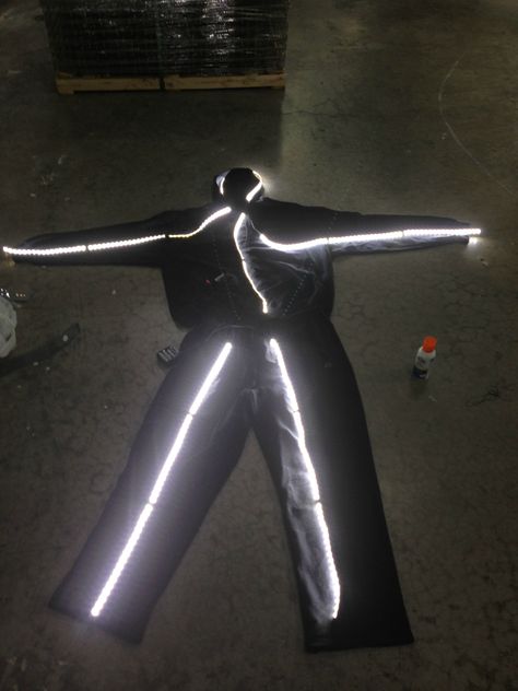 <p>Have you been wondering how to make the same costume as the little toddler in the very popular and ... Stick Man Costume, Led Light Costume, Stick Figure Costume, Glow Costume, Light Up Costumes, Space Costumes, Glow Stick Party, Led Costume, Halloween Costume Suit