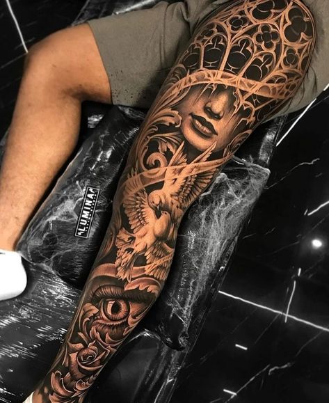 Leg Tattoo Men Full, Partial Leg Sleeve Tattoo, Family Leg Sleeve Tattoo, Cool Leg Sleeve Tattoos Men, Men’s Calf Sleeve Tattoo Ideas, Leg Sleeve Tattoo Male Ideas, Greek Leg Sleeve Tattoo, Full Leg Tattoos Men's, Greek God Leg Sleeve