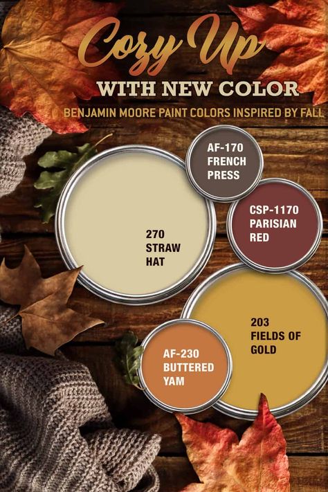 Cozy Up With New Color: Ben Moore Paint - Wilco Farm Stores Fall Paint Colors, Benjamin Moore Paint Colors, House Color Palettes, Color Schemes Colour Palettes, Paint Colors Benjamin Moore, House Color Schemes, Paint Color Palettes, Benjamin Moore Paint, Colors For Home