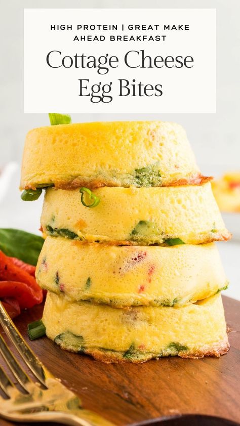 Cottage Cheese Egg Bites are the perfect make-ahead breakfast for busy mornings! Made with simple ingredients like eggs, cottage cheese, spinach, and roasted red peppers, these bites are easy to prep, bake, and freeze for later. Enjoy a warm, protein-packed breakfast in minutes by reheating from the fridge or freezer. Great for meal prepping and perfect as a grab-and-go breakfast option that’s both delicious and satisfying. Try these egg bites for a quick, wholesome start to your day! Freezer Eggs Recipes, Spinach And Egg White Bites, Healthy Freezer Breakfast Ideas, Cold Egg Recipes, Pioneer Woman Egg Bites, Egg Bites Red Pepper, Jennifer Garner Egg Bites, Healthy Egg Bites With Cottage Cheese, Cream Cheese Egg Bites