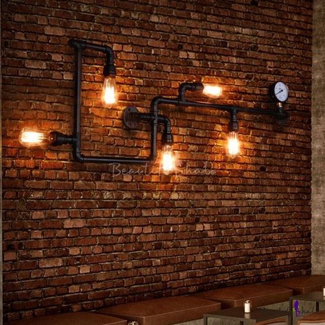 Bar Deco, Lampe Metal, Loft Wall, Industrial Style Lighting, Pipe Lighting, Pipe Lamp, Electric Bulb, Wall Mounted Lamps, Industrial Wall Lights