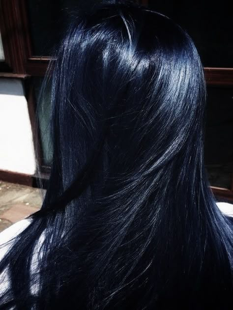 Blue Hair On Dark Hair, Long Black Blue Hair, Dark Electric Blue Hair, Mid Night Blue Hair, Very Dark Blue Hair, Dark Blue Black Hair Color, Dark Dark Blue Hair, Dyed Hair Black, Black Blue Hair Color Dark