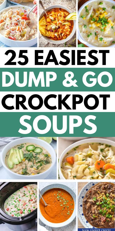 dump soup recipes crockpot meals Easy Dump Soups, Simple Crock Pot Soup, Crockpot Soup Dump Recipes, Easy Healthy Crockpot Soup Recipes, Easy Crockpot Soups And Stews, Can Dump Soup, Dump Can Soup Recipes, Quick Soups To Make, Crock Pot Dump Soup