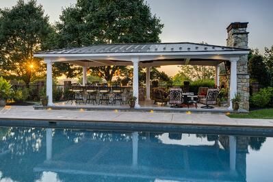 Pool Pavilion Ideas, Pavilion Ideas, Covered Outdoor Kitchens, Design Case Study, Pool Pavilion, Pool Remodel, Pool Cabana, Outdoor Patio Ideas, Backyard Pavilion