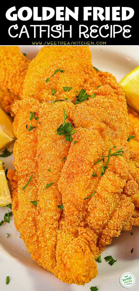 Golden Fried Catfish - Sweet Pea's Kitchen How To Fry Catfish Fillets, Frozen Catfish Fillet Recipes, Catfish Breading Recipes, Fried Catfish Recipe Southern, Catfish Seasoning Recipe, Fried Whole Catfish, Catfish Fillet Recipes, Fried Catfish Fillets, Cooking Catfish