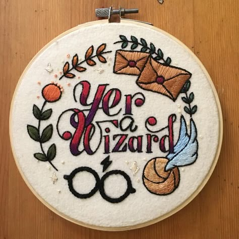 Beautiful Harry Potter-inspired embroidery pattern. #popculture #embroideryart Harry Potter Embroidery, Stem Stitch, Embroidery Stitches Beginner, Embroidered Hoop, Embroidery And Cross Stitch, October 1st, Stitch Tutorial, Embroidery Stitches Tutorial, Needlepoint Patterns