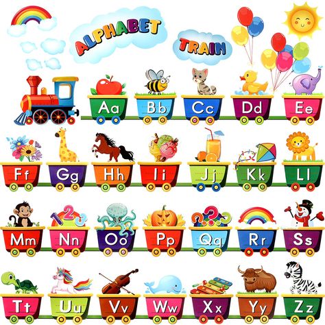 Alphabet Decoration Ideas, Alphabet Train Printable, Alphabet Bulletin Board, Playroom Decorations, Alphabet Wall Decals, Animal Alphabet Letters, Alphabet Train, Alphabet Charts, Board Display