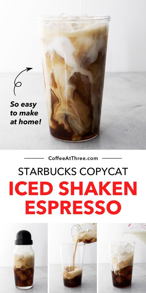 Starbucks Copycat Iced Shaken Espresso Starbucks Iced Shaken Espresso, Starbucks Shaken Espresso, Expresso Recipes, Iced Shaken Espresso, Brown Sugar Oatmilk Shaken Espresso, At Home Espresso, Espresso Drink Recipes, Blonde Espresso, Malt Powder