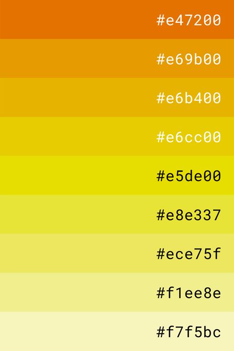 Yellow Color Palette Code, Yellow Color Shades, Yellow Gradient Color Palette, Canva Color Palette Codes Yellow, Yellow Colors Shades, Yellow Color Palette Hex Codes, Shades Of Yellow Color Palette, Yellow Pallete Color, Yellow Color Pallet