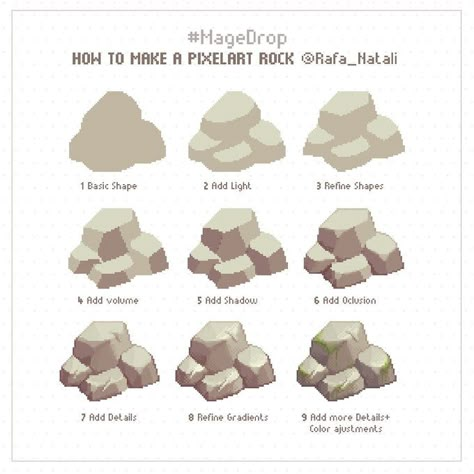 MAGE on X: "Today’s #magedrop: how to pixel art a rock #tutorial ✨ #pixelart #gamedev https://t.co/VZlnjftVp6" / X Rock Art Tutorial, Pixel Art For Beginners, Pixel Art How To, Pixel Art Practice, Pixel Art Guide, How To Do Pixel Art, Pixel Art Step By Step, How To Make Pixel Art, Dark Pixel Art