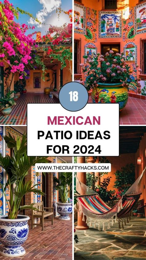 Mexico Inspired Backyard, Mexican Style Garden, Southwest Patio Ideas, Mexican Outdoor Decor Patio, Spanish Style Patio Outdoor Spaces, Mexican Garden Hacienda Style, Hacienda Style Patio, Mexican Patios, Mexican Patio Decor