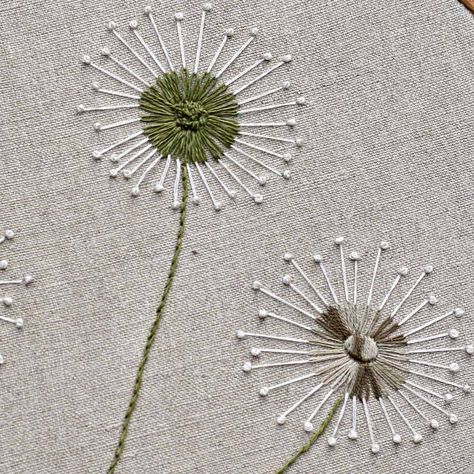 How To Stitch Dandelions - A Step By Step Tutorial | polkadots & blooms Sulaman Pita, How To Stitch, Hand Embroidery Patterns Flowers, Basic Embroidery Stitches, Hand Embroidery Tutorial, Embroidery Stitches Tutorial, Hand Embroidery Flowers, Pola Sulam, Embroidery Flowers Pattern