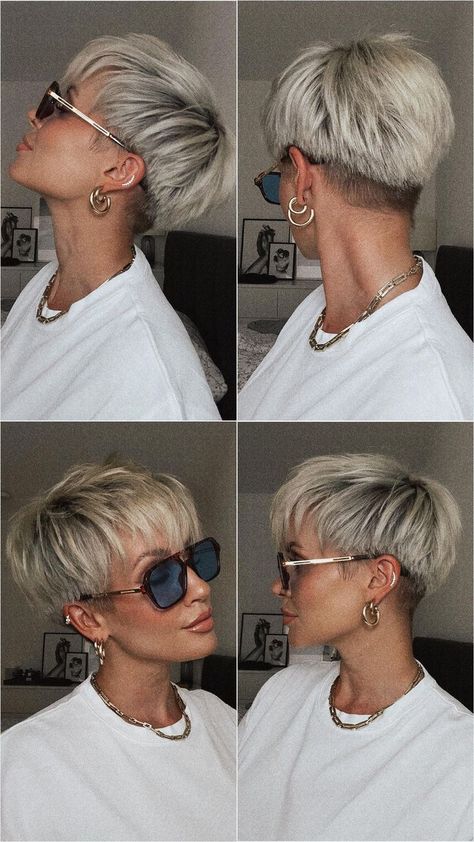 Very Short Blonde Hair, Short Blonde Hair Pixie, Pixie Blonde Hair, Very Short Pixie, Selfie Sunday, Short Blonde Pixie, Short Hair Back, Short Choppy Haircuts, Short White Hair