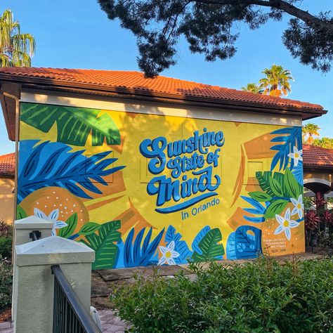 Sunshine Mural, Exterior Murals, Beach Wall Murals, Beach Mural, Mural Art Design, Jungle Mural, Garden Mural, Sunshine Beach, School Murals