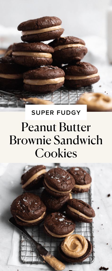 Broma Bakery Cookies, Peanut Butter Brownie Cookies, Brownie Sandwich, Peanut Butter Buttercream, Peanut Butter Sandwich Cookies, Peanut Butter Icing, Peanut Butter Brownie, Broma Bakery, Cookie Brownie Recipe