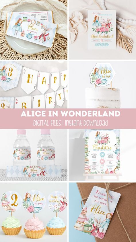 Digital Files | Instant Download | Editable Alice in Wonderland Birthday Bundle, Printable Party Kit, Printable Onederland Birthday Decoration, Alice and White Rabbit Alice In Wonderland Party Decorations, Chocolate Label, Alice In Wonderland Invitations, Alice In Onederland, Wonderland Invitation, Wonderland Party Decorations, Tea Party Decor, Onederland Birthday Party, 6 Birthday