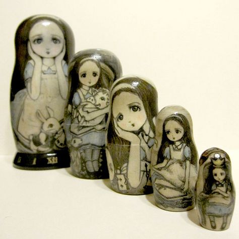 Alice matryoshka Stacking Dolls, Go Ask Alice, Babushka Dolls, Mad Hatters, Russian Dolls, We're All Mad Here, Russian Nesting Dolls, Matryoshka Doll, Down The Rabbit Hole