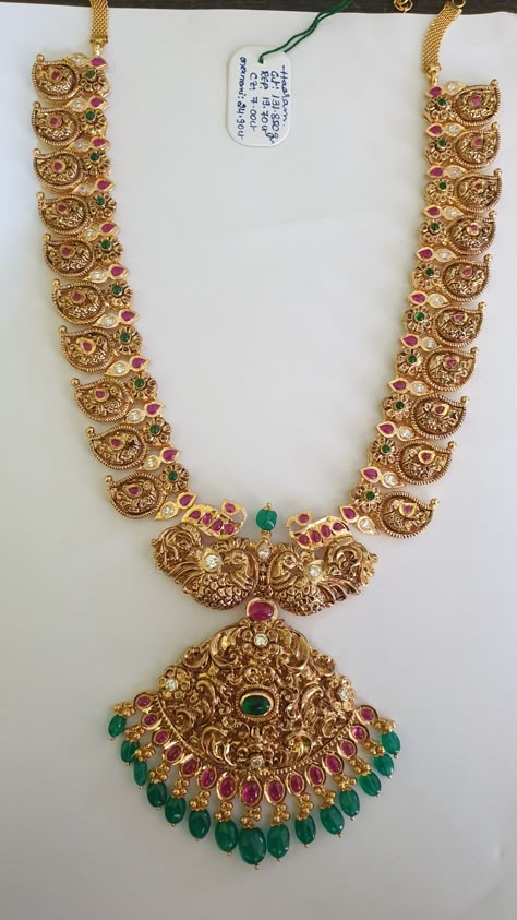 Light Weight Heavy Look Gold Jewellery, Mango Nakshi Haram, Gold Jewellery Design Haram, Mango Maalai Gold, 48grams Gold Haram Designs, Mangomala Jewellery Designs, Mango Haram Gold Jewellery Designs, Antique Mango Haram Designs, Nakshi Mango Haram Designs