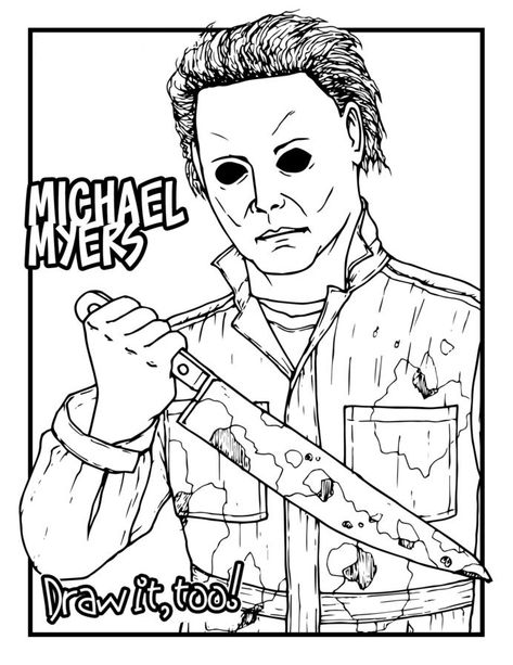 Scary Halloween Coloring Pages, Scary Coloring Pages, Adult Coloring Book Pages, Michael Myers Halloween, Halloween Drawings, Halloween Coloring Pages, Jason Voorhees, Halloween Movies, Coloring Book Art