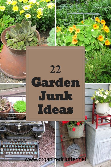 Garden Junk Ideas, Primitive Garden Decor, Junk Ideas, Creative Garden Decor, Recycled Garden Art, Upcycle Garden, Garden Junk, Garden Wallpaper, Recycled Garden