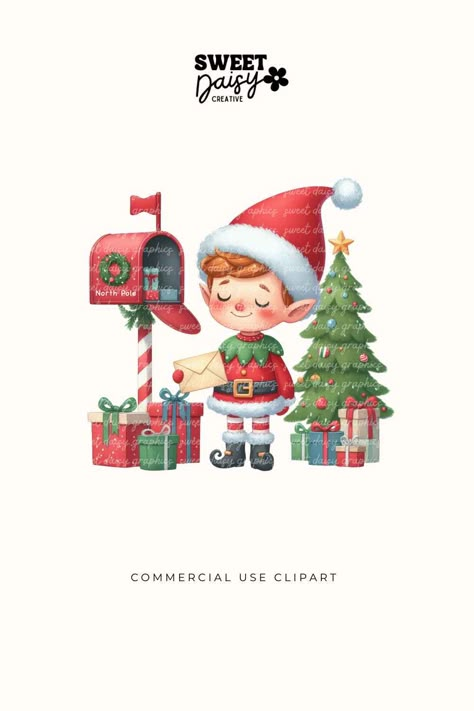 Christmas Elf Clipart, Santa's Helper Clipart, North Pole Mailbox, Santa's Workshop Clipart Christmas Elf Clipart, Elf Clipart, Santa Mail, Santa's Workshop, Santa's Little Helper, Santa Helper, Clipart Christmas, New Cake, Christmas Clipart