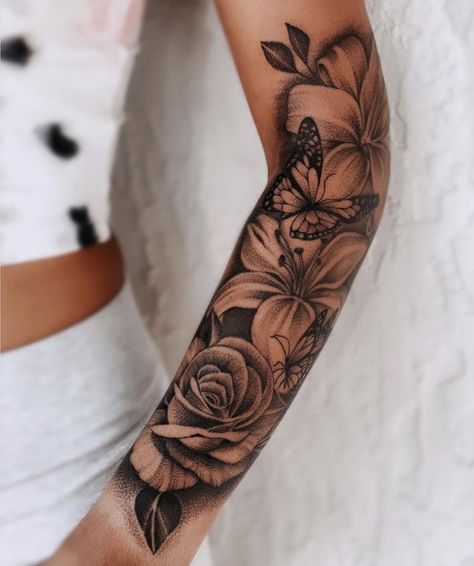 Half Sleeve Tattoo For Women, Forearm Tattoos For Women, Arm Sleeve Tattoos For Women, Feminine Tattoo Sleeves, Small Forearm Tattoos, Forarm Tattoos, Tattoos For Women Flowers, Tattoos For Women Half Sleeve, Pretty Tattoos For Women