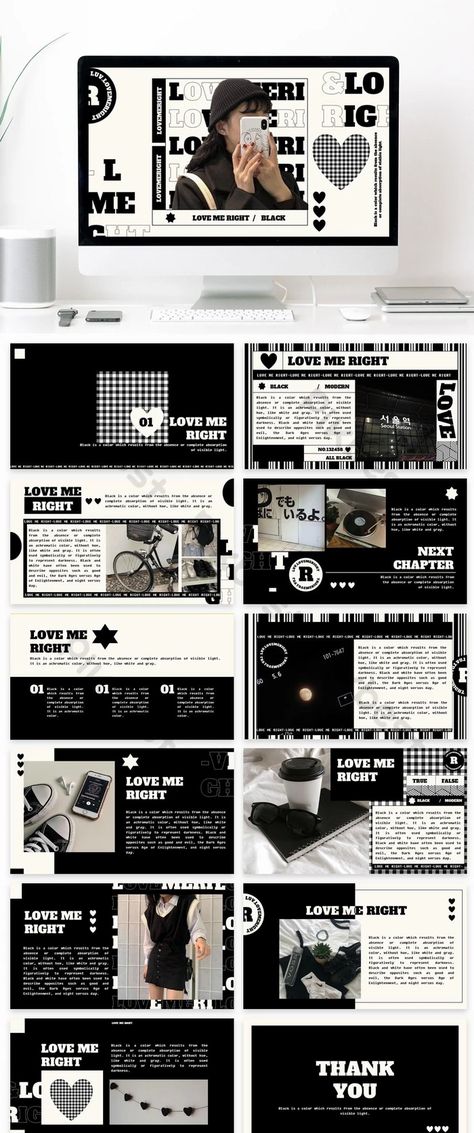 love me right black and white creative powerpoint template black Slideshow Aesthetic, Artist Presentation, Slideshow Design, Cute Powerpoint Templates, Slideshow Presentation, Ppt Template Design, Presentation Slides Design, Powerpoint Slide Designs, Presentation Design Layout