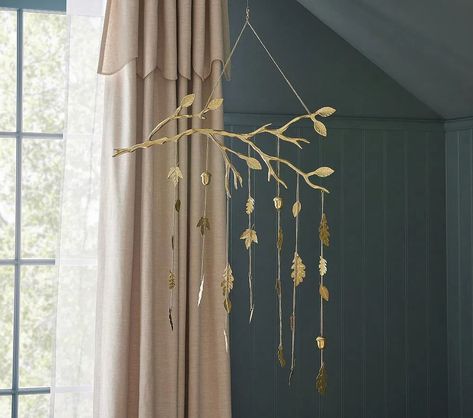 Chris Loves Julia Falling Leaves Ceiling Mobile 0 Nursery Hanging Decor, Ceiling Mobile, Gold Mobile, Leaves Falling, Chris Loves Julia, Teen Decor, Hippie Home Decor, Branch Decor, Hanging Mobile