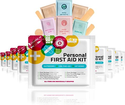 Portable Travel Size First Aid Kit - 10 Pack | Perfect for Home, Office, Car, School, Business, Travel, Hiking, Hunting, and Outdoors | Individually Wrapped First Aid Products (Multi-Color) Antibiotic Ointment, Car School, Mini First Aid Kit, Purse Essentials, Hand Wipes, Medical Kit, Cleansing Wipes, What Is Advertising, Mini One