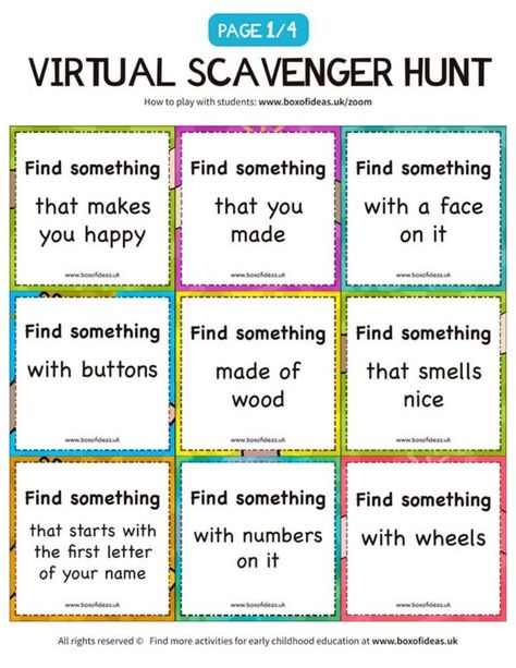 Aug 24, 2020 - When you need a fuss-free and easy activity for the kids, scavenger hunts are where you should turn. Usually, all you need is a printer and a pen, pencil, or crayon to get started in just minutes. These printable scavenger hunts for kids are perfect for busy families when there isn't time for setting up elaborately pla… Virtual Scavenger Hunt, Scavenger Hunt Ideas For Kids, Zoom Activities, Indoor Scavenger Hunt, Digital Learning Classroom, Scavenger Hunt Ideas, Virtual Teaching, Interactive Video, Activities For Students