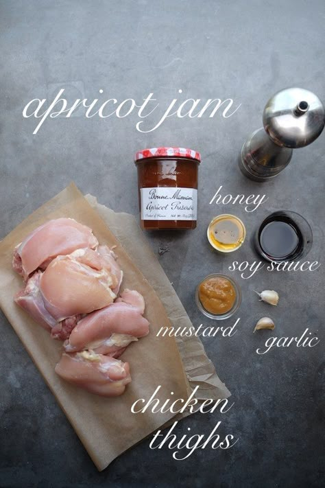 The most delicious & simple Apricot Glazed Chicken Thigh recipe can be found at Shutterbean.com! Apricot Glazed Chicken, Chicken Thigh Recipe, Hot Mustard, Reflux Recipes, Honey And Soy Sauce, Apricot Chicken, Coarse Salt, Glazed Chicken, Boneless Skinless Chicken Thighs