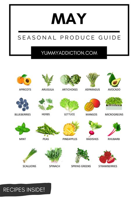 A seasonal produce guide highlighting fruits and vegetables that are at their best in May. Tips on how to use them and recipes inside! #produce #may #spring #vegetables #fruits #seasonal Fruits And Vegetables In Season, Vegetables In Season, Blueberry Spinach Smoothie, Seasonal Produce Guide, Roasted Artichoke, Apricot Recipes, Seasonal Eating, Seasonal Vegetables, Seasonal Fruits