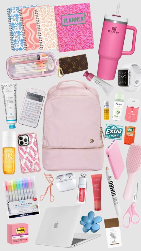 preppy backpack inspo #beauty #inspo #preppy #backpack Preppy Lululemon Backpack, Preppy Bookbags For School, High School Bookbags, Preppy Backpacks For School Amazon, Preppy What’s In My Backpack, Preppy Book Bags For School, School Preppy Supplies, Preppy Bags For School, Freshman Backpack Essentials