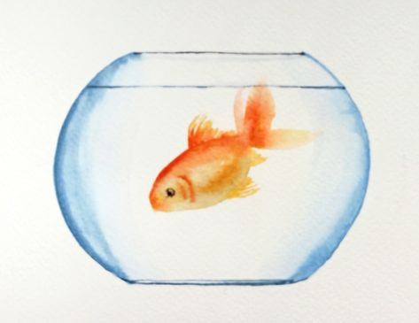 Easy fish painting using watercolor Goldfish Watercolor Painting, Watercolor Art For Beginners Animals, Watercolour Fish Easy, Fish Watercolor Painting Easy, Watercolour Animals Easy, Watercolour Art Ideas Simple, Kids Watercolor Painting Ideas, Easy Fish Painting, Cute Watercolor Paintings Easy