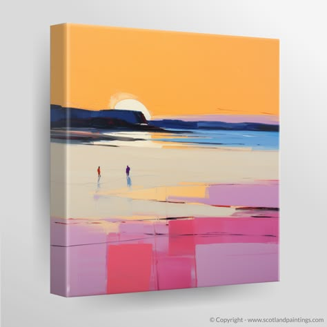 Fiery Dusk at Balmedie Beach - White Frame - 30cm -  #30cm #Balmedie #Beach #Dusk #Fiery #Frame #White Framed Modern Art, Beach Scotland, Dreamlike Landscape, Bedroom Wall Decorations, Sunset Paintings, Wall Decorations For Living Room, Farmhouse Canvas, Tranquil Blue, Scenery Painting