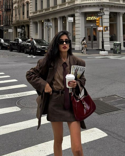 The Frankie Shop | Texture play with our suede chocolate brown Peoria set, styled by @narrinanatasha. Now back in stock. #TheFrankieShop #FrankieForAll… | Instagram Brown Outfits Aesthetic, Brown Mini Skirt Outfit, Brown Suede Jacket Outfit, Suede Skirt Outfit, Suede Jacket Outfit, Skirt Set Outfit, Brown Suede Skirt, Mini Skirt Fashion, Outfit Brown