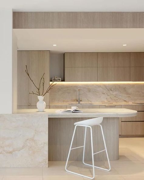 HAAUS.® on Instagram: "⭐️ Simple Meets Elegant ⭐️ Absolutely loving this beautiful space created by @studiolotinteriordesign. The use of a neutral colour palette, sleek surfaces and well-defined geometric shapes have created a sense of calm and elegance, allowing the beauty of simplicity to shine through effortlessly. #dreamkitchen #simple #elegance" Curved Kitchen, Design Villa, 아파트 인테리어, House Design Kitchen, Kitchen Room Design, Kitchen Inspiration Design, Beautiful Space, Home Decor Kitchen, Interior Design Kitchen